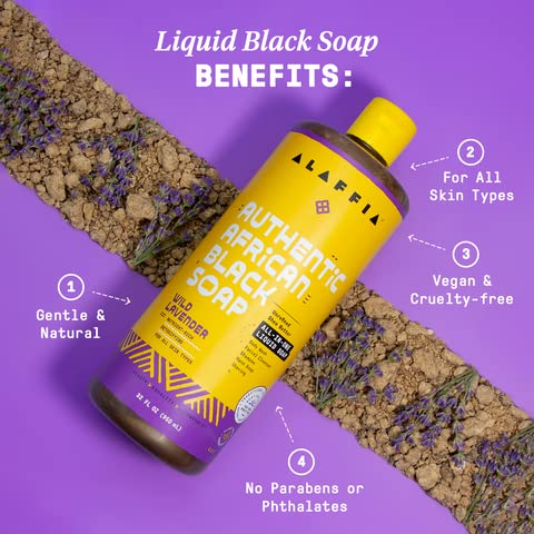 Alaffia Jabón Negro Africano Lavanda limpieza diaria de manos y cuerpo.