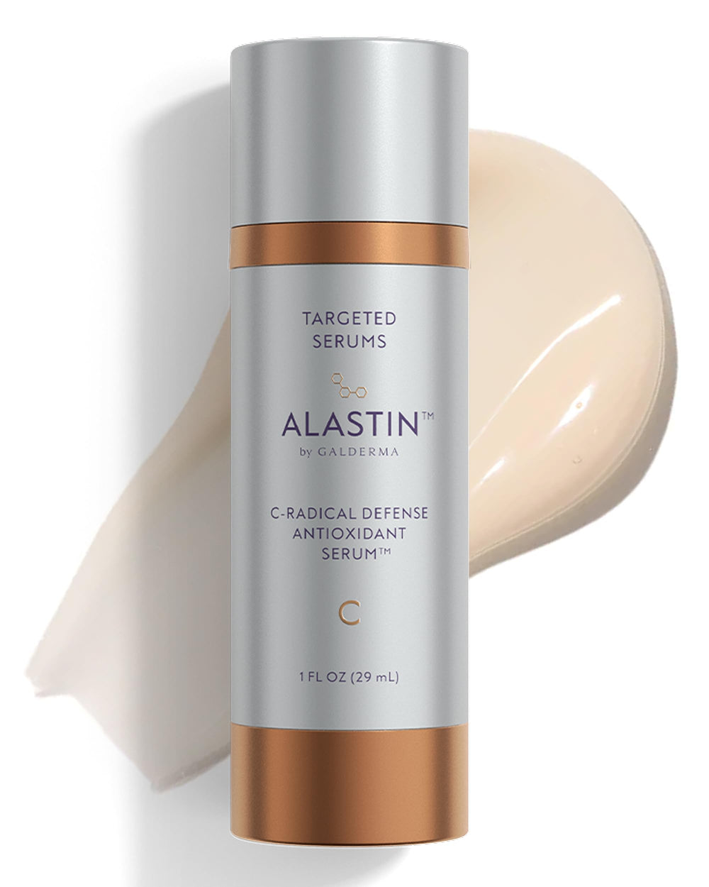 ALASTIN C-RADICAL Defense Serum en botella onza, hidratación suave y protección ambiental.