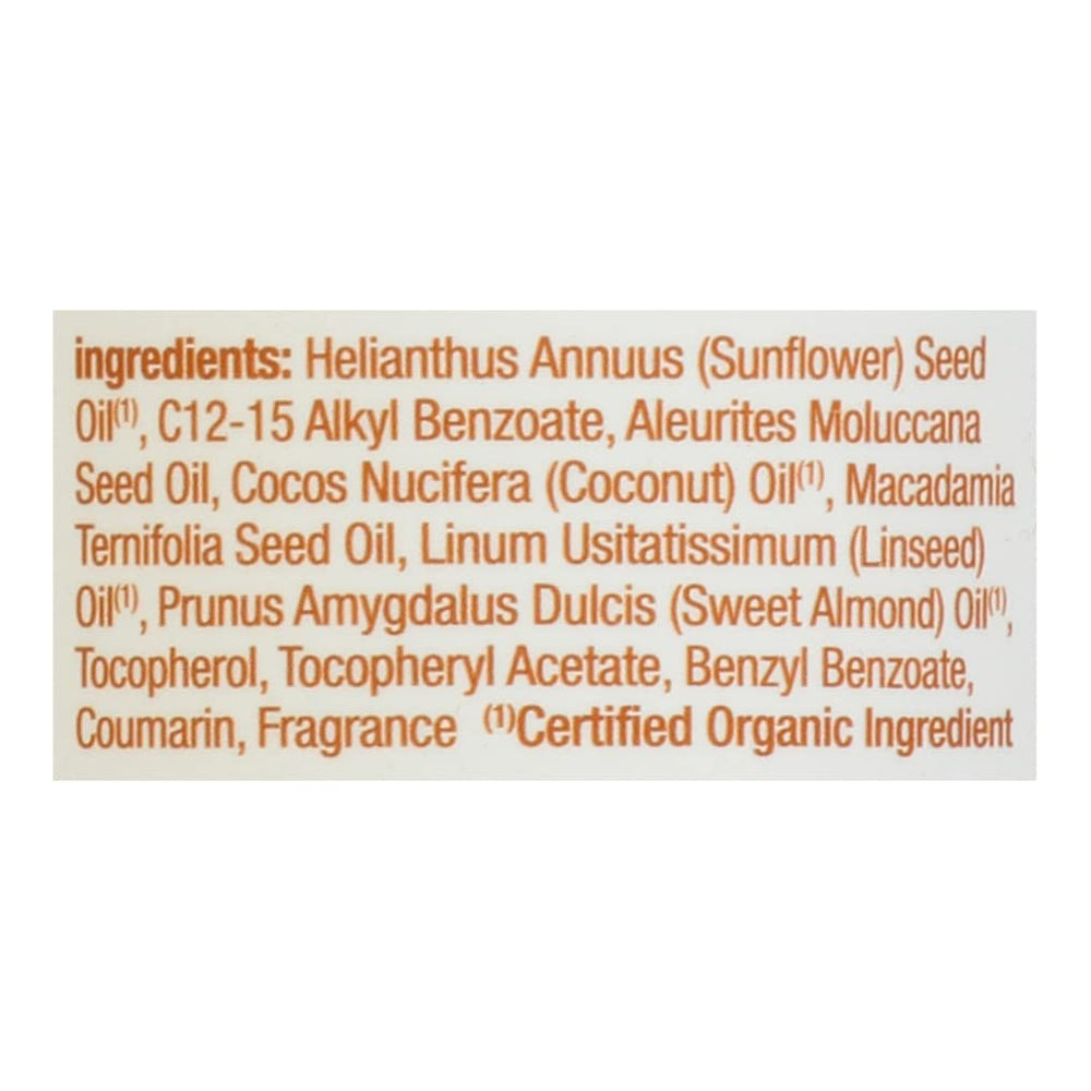 Alba Botanica Aceite Corporal con ingredientes naturales visibles.