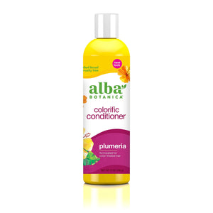 Acondicionador Alba Botanica Colorific Plumeria en botella de 12 oz para color duradero