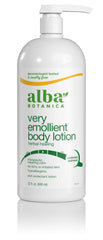 Loción corporal Alba Botanica emoliente curación herbal en botella para piel seca