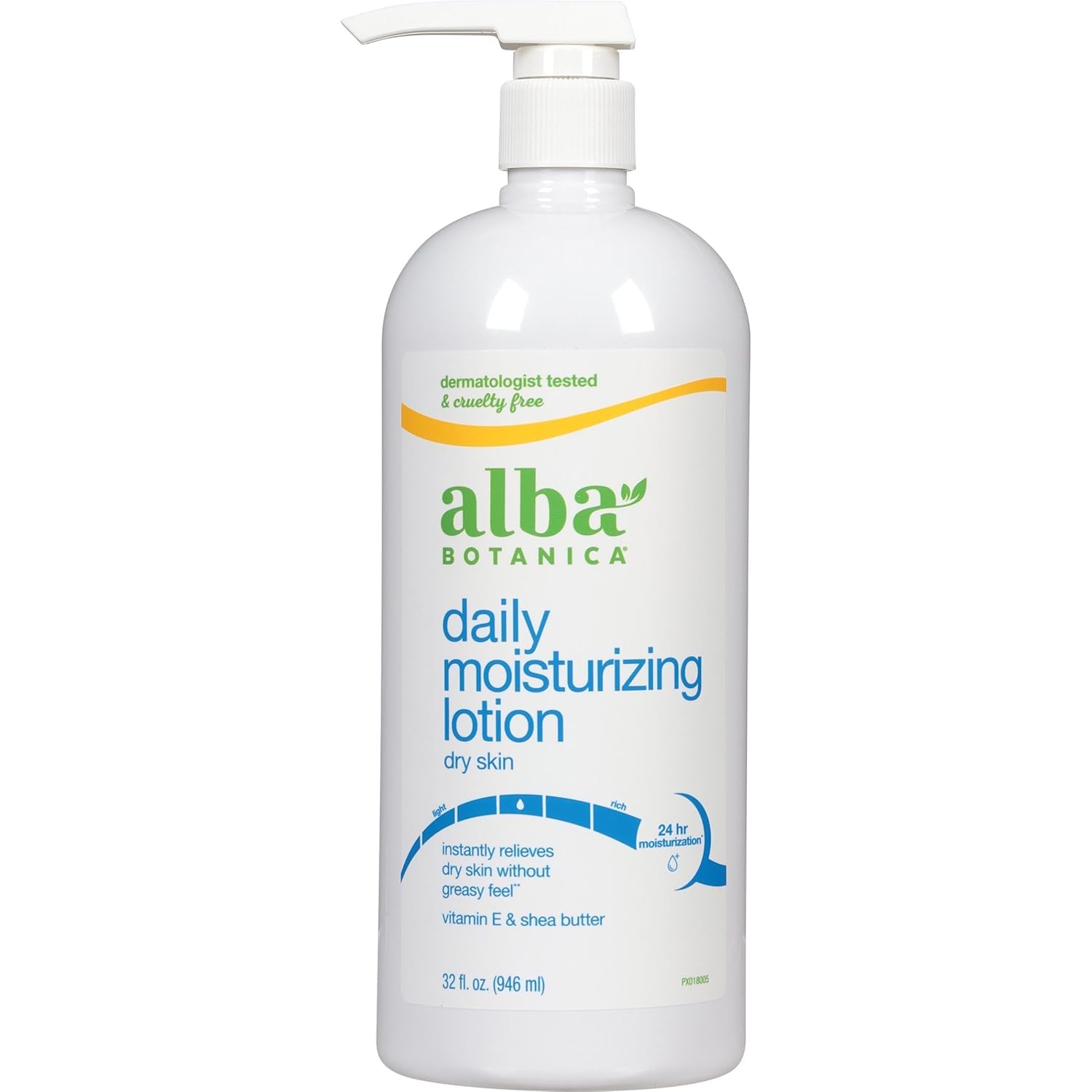 Alba Botanica Loción Corporal Muy Emoliente Máximo en bote 32 oz para hidratación duradera.