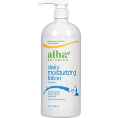 Alba Botanica Loción Corporal Muy Emoliente Máximo en bote 32 oz para hidratación duradera.