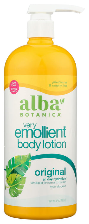 Loción corporal emoliente Alba Botanica Original para piel suave e hidratación diaria.