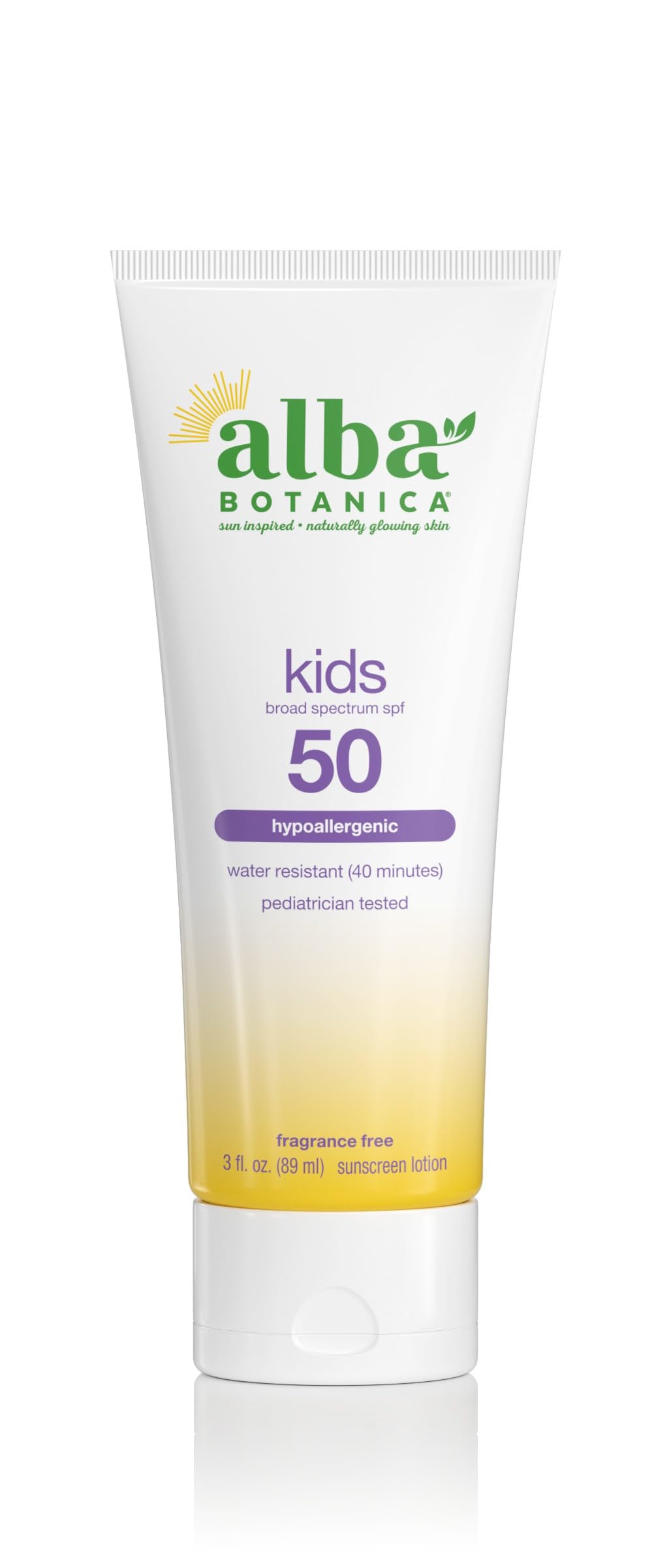 Alba Botanica Kids Loción Solar Corporal SPF 50 en envase de 85 g para protección diaria.