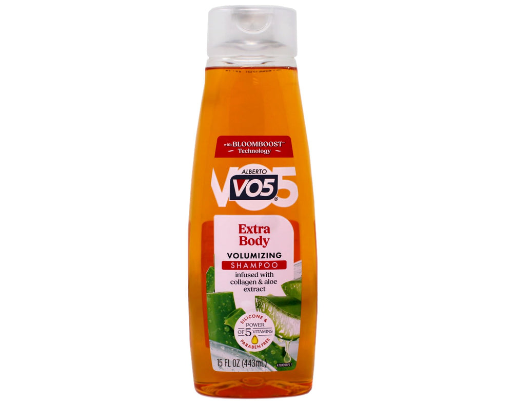 Alberto VO5 shampoo volumen extra, aplicación en espuma para levantamiento de volumen.