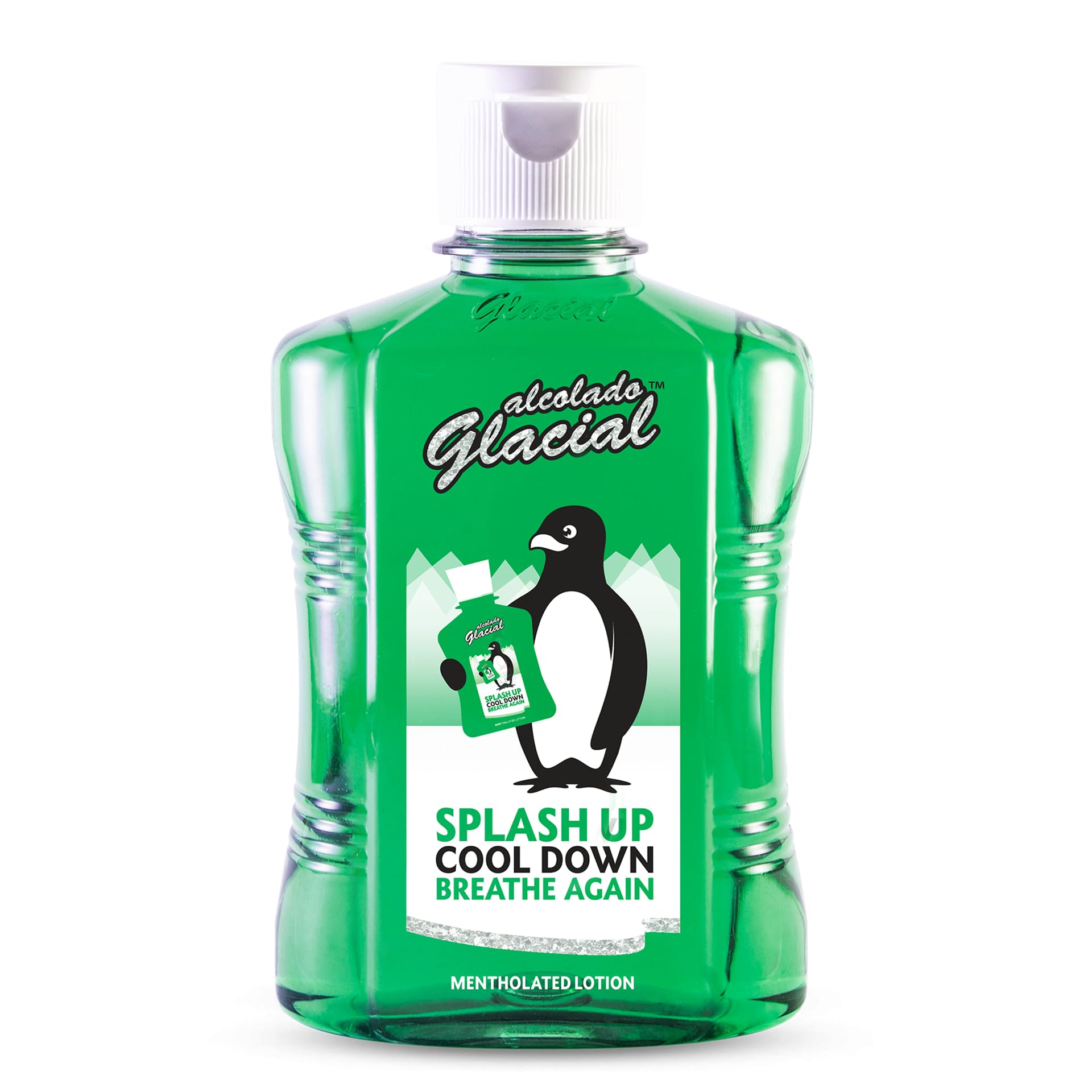 Alcolado Glacial loción mentolada en botella 16oz para refrescar.