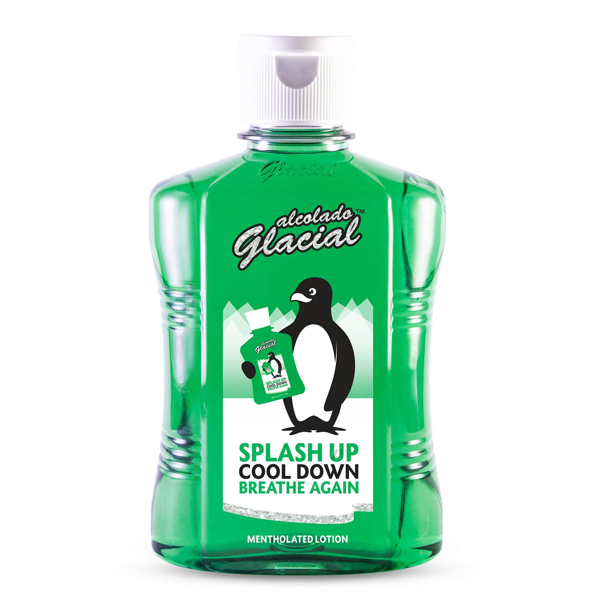 Alcolado Glacial loción mentolada en botella 16oz para refrescar.