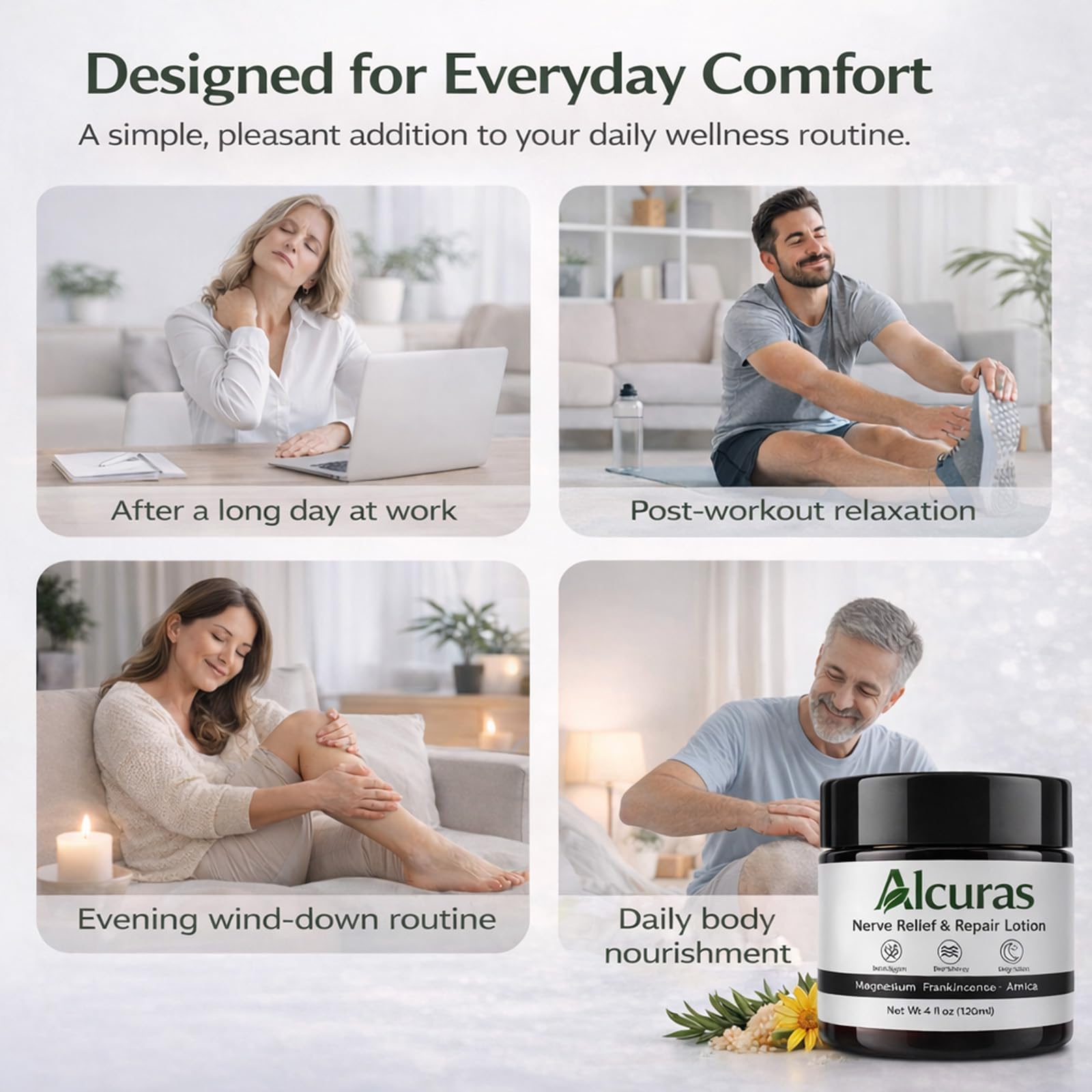 Envase de 120 ml de Alcuras Crema Nervio, práctico y compacto.