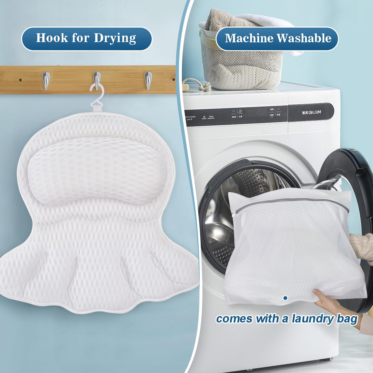 Almohada de baño lavable a máquina para mayor comodidad