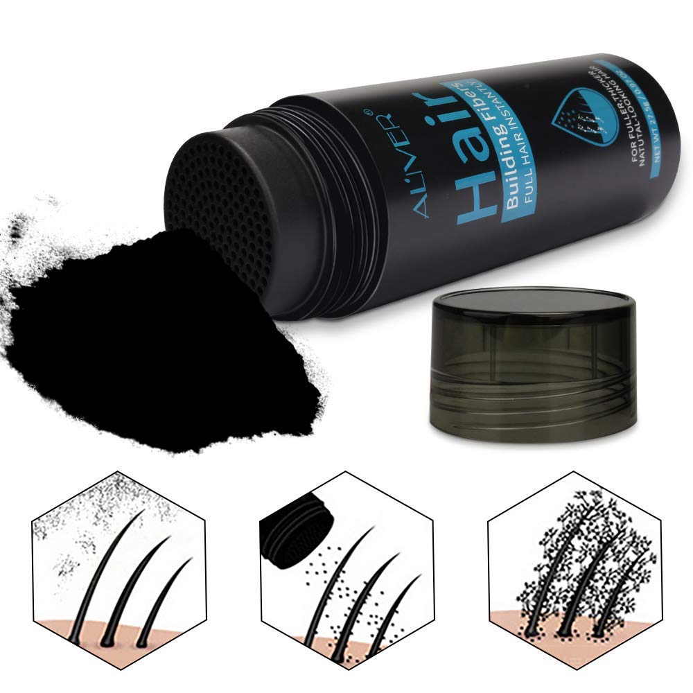 Cobertura total con ALIVER Fibras para Pelo, envase de 1oz para cabello más denso.