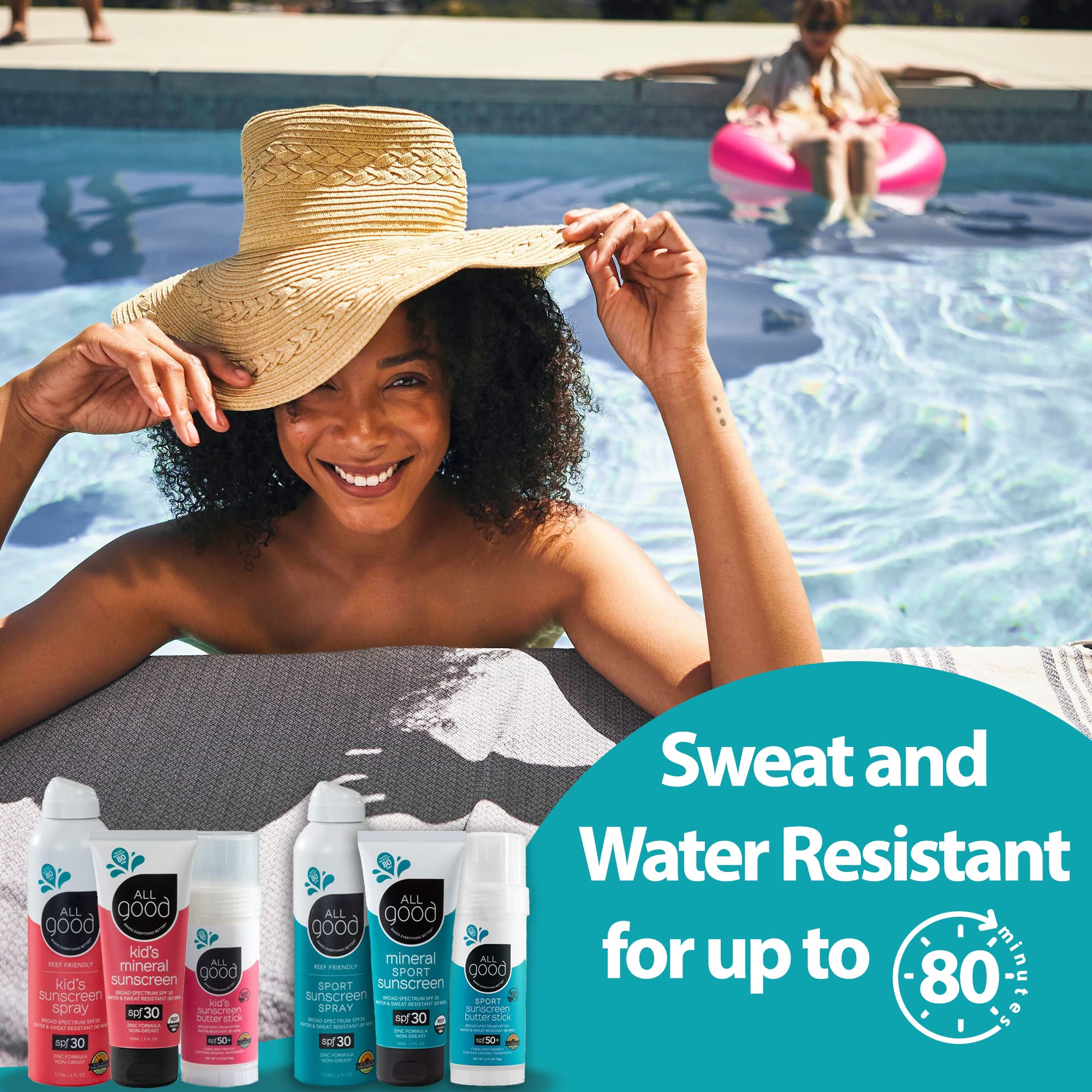 All Good Sunscreen con ingredientes naturales té verde rosa mosqueta buriti.