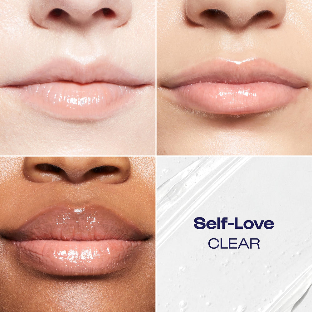 Cerca de labios brillantes con Lip Goals, hidratación y brillo translúcido.