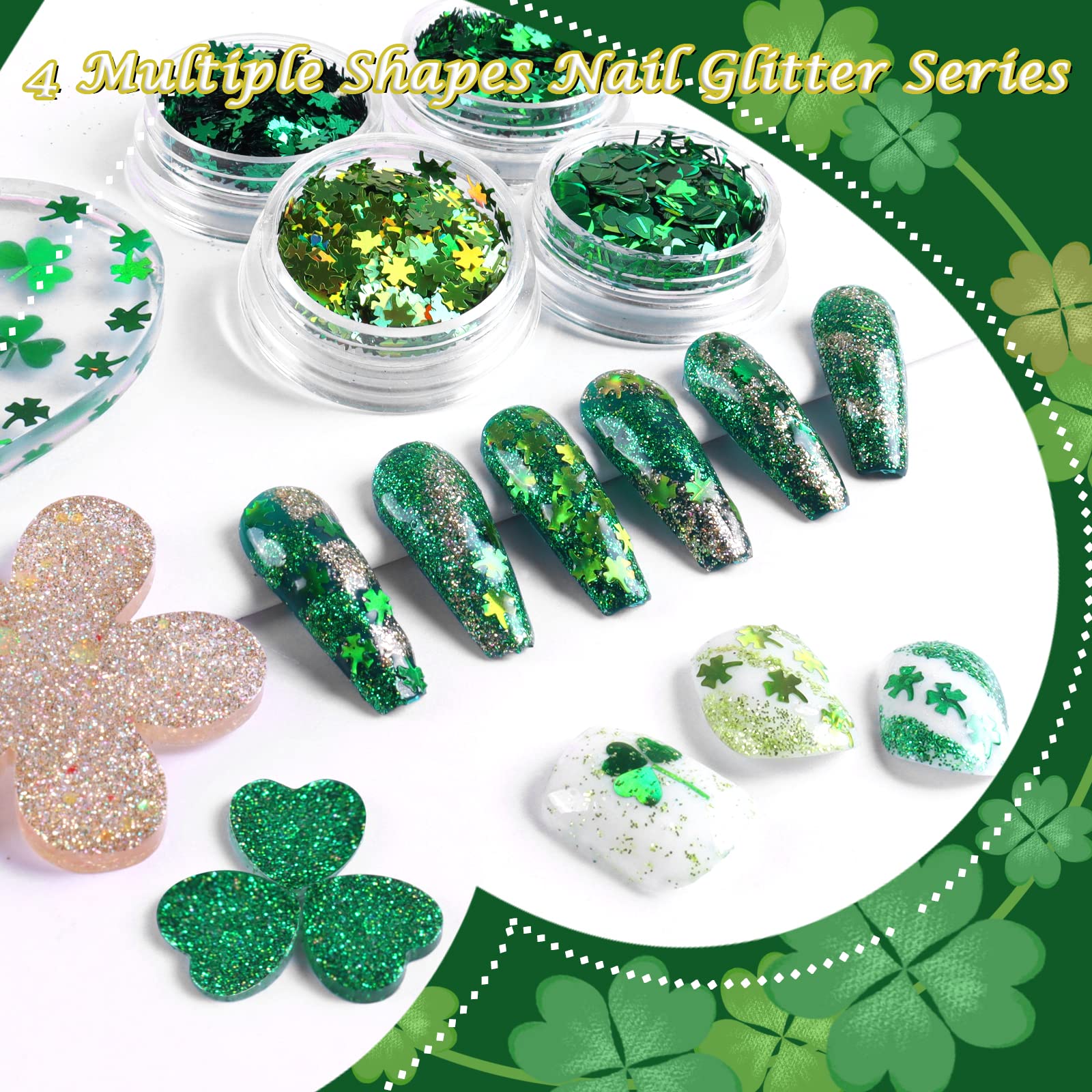 Allstarry glitter confeti trébol iridiscente, añade destellos brillantes a las uñas.