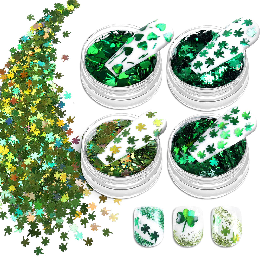 Allstarry glitter verde shamrock en frascos, perfecto para manicuras temáticas.
