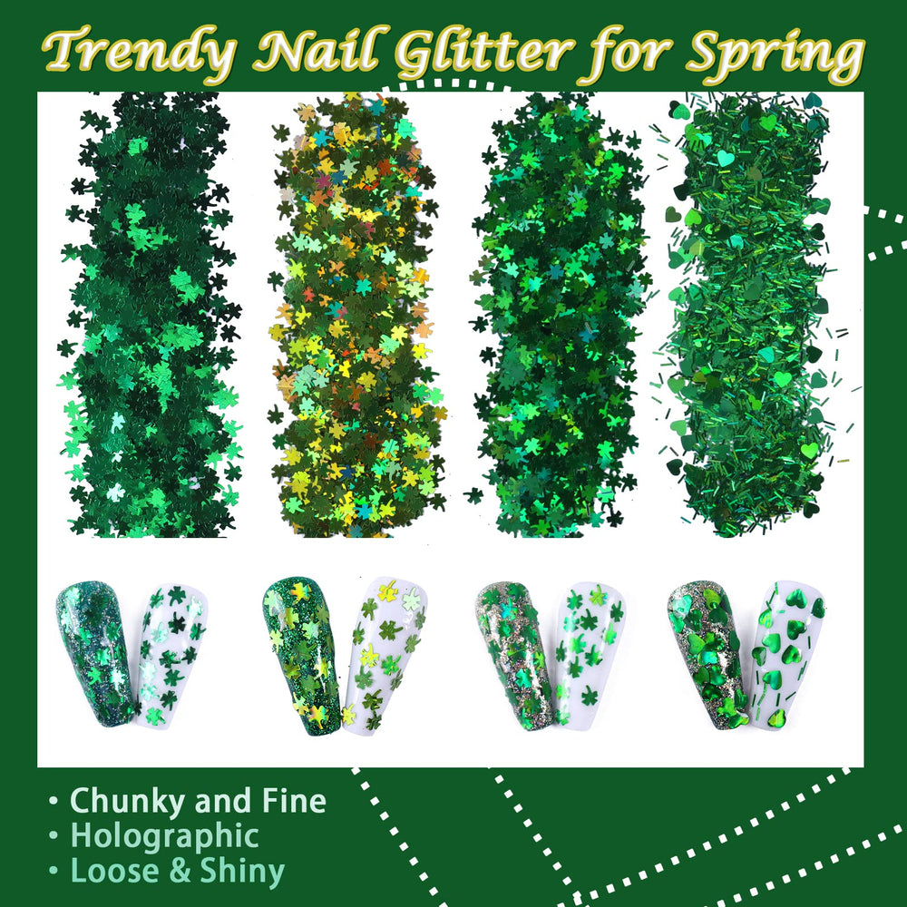 Allstarry glitter verde tamaños finos y gruesos para efectos variados.