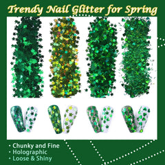 Allstarry glitter verde tamaños finos y gruesos para efectos variados.