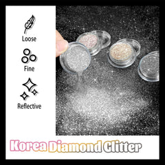 Polvo diamante plateado-blanco de Allstarry para manicuras brillantes.