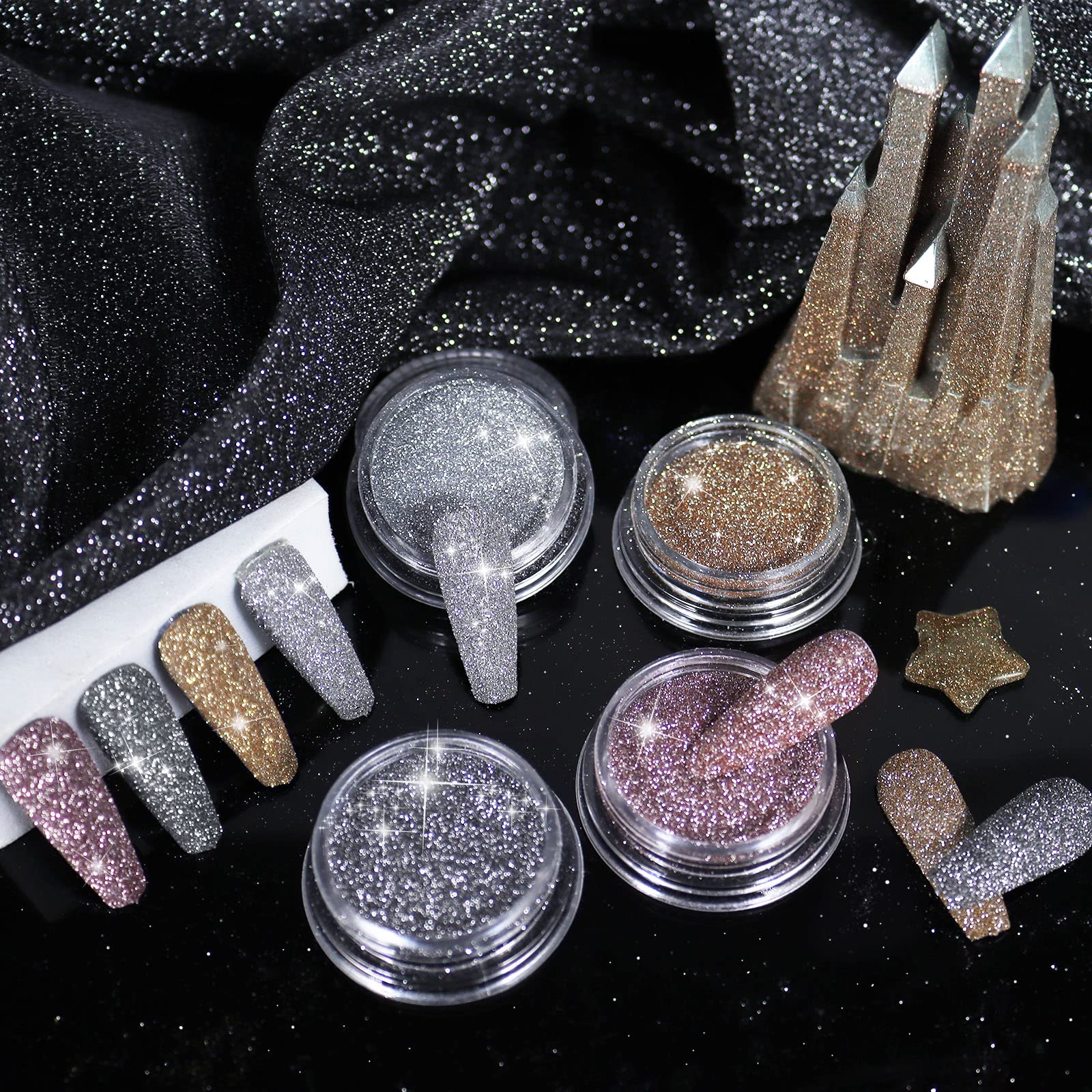 Uso DIY de polvo diamante Allstarry para geles y esmaltes reflectantes.