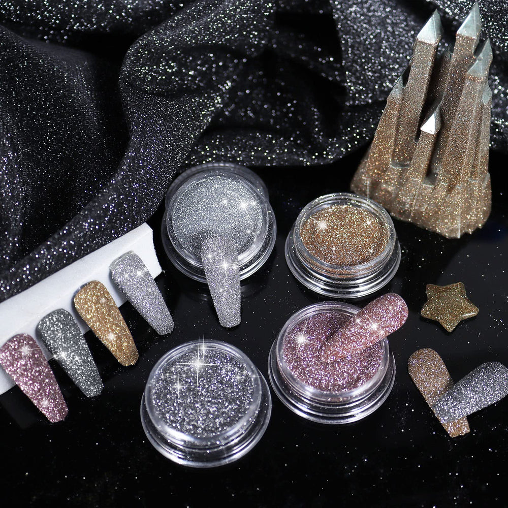 Uso DIY de polvo diamante Allstarry para geles y esmaltes reflectantes.
