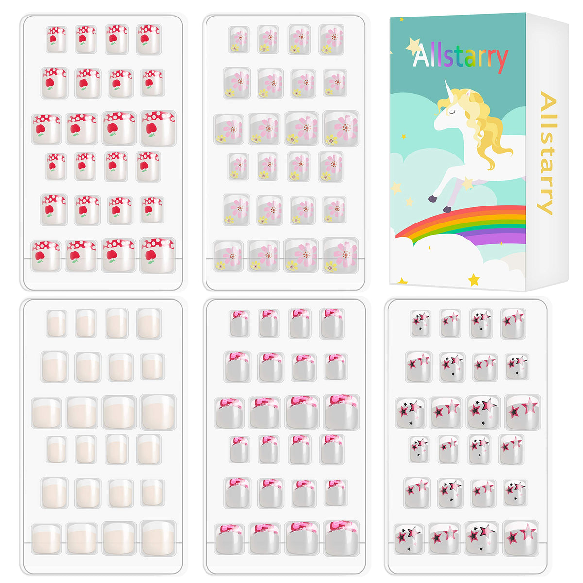 Allstarry Uñas Frances 120 piezas en empaque completo, ideal para manualidades.