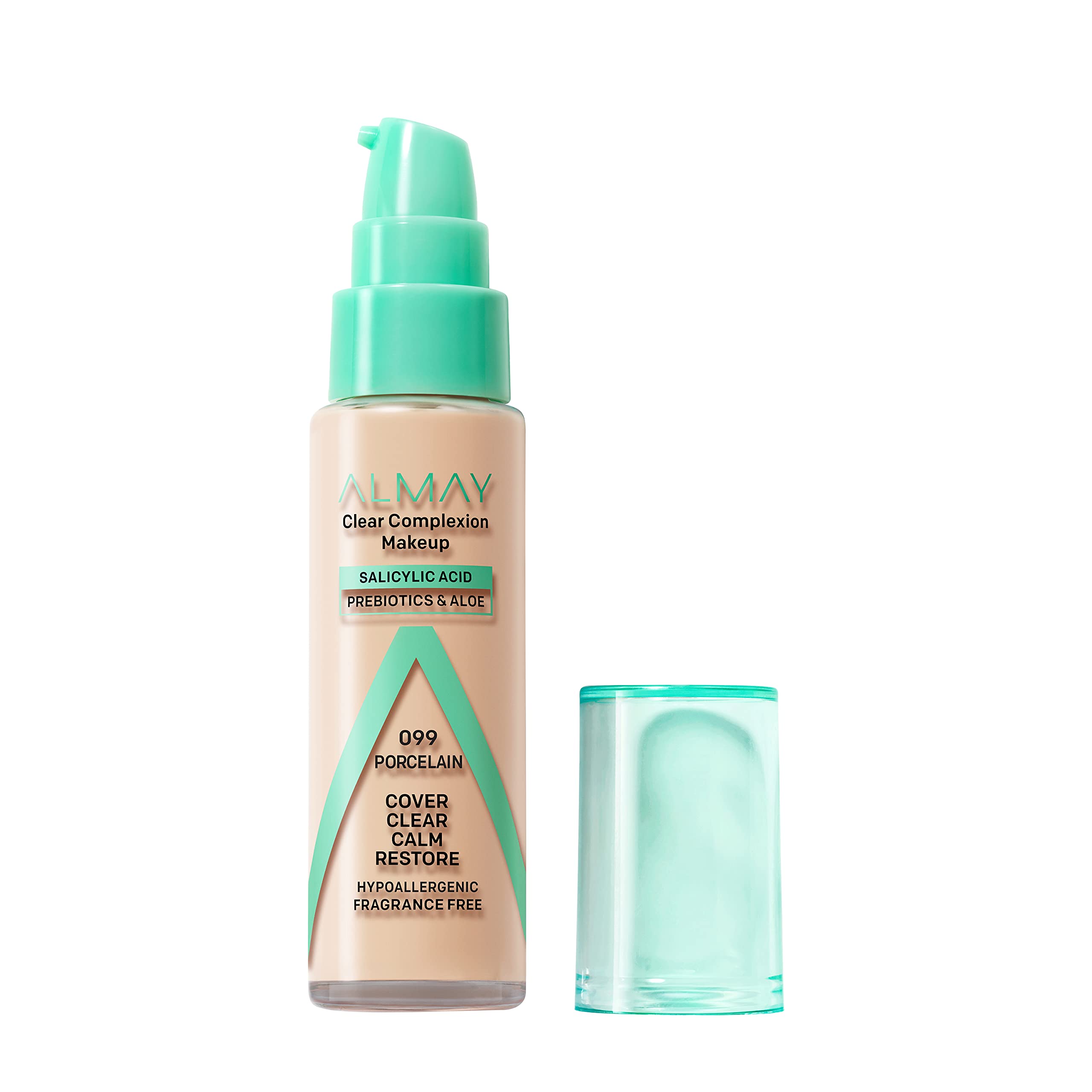 Almay Clear Complexion, botella de porcelana, cobertura media y acabado mate suave.