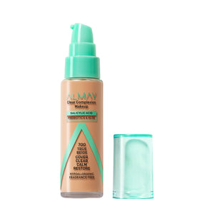 Almay Clear Complexion Foundation en botella, tono beige medio, para piel sensible, unifica tono.