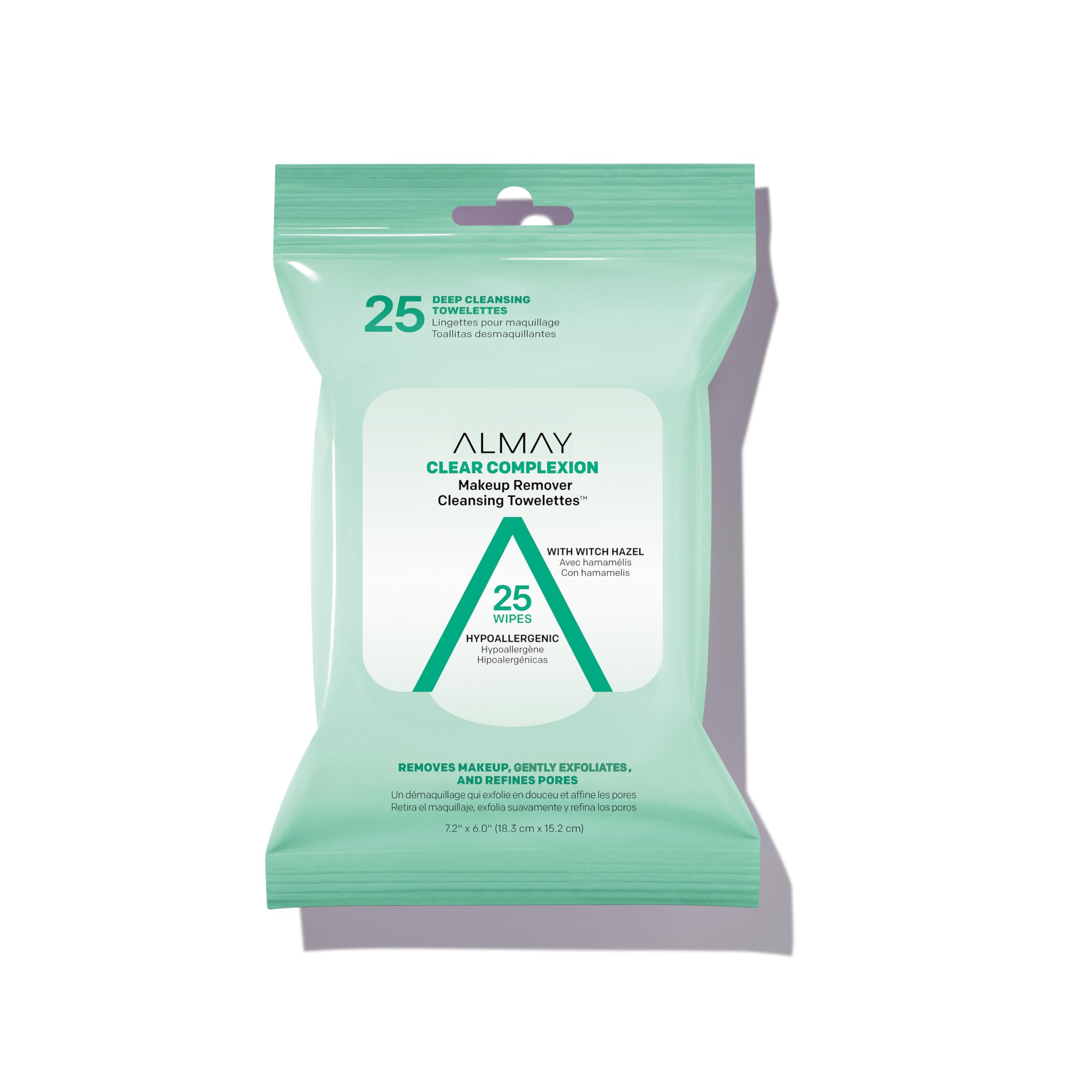 Almay, toallitas desmaquillantes para claridad de poros, limpieza suave y efecto refrescante.