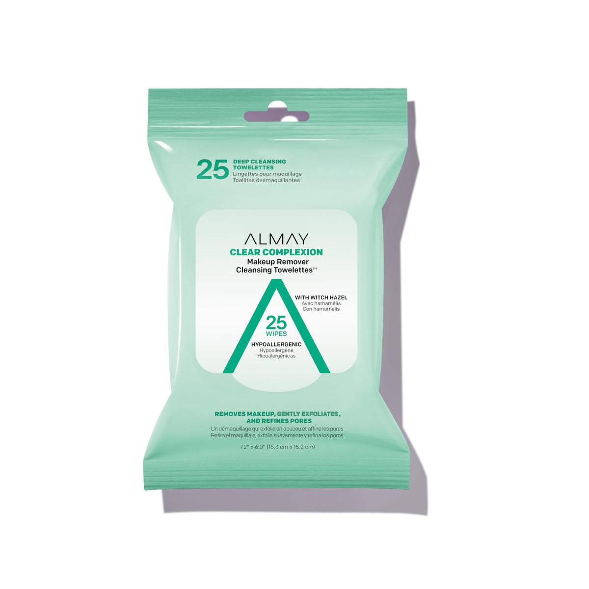 Almay, toallitas desmaquillantes para claridad de poros, limpieza suave y efecto refrescante.