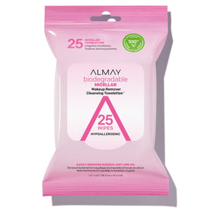Almay: toallitas biodegradables que eliminan maquillaje con agua micelar de forma suave.