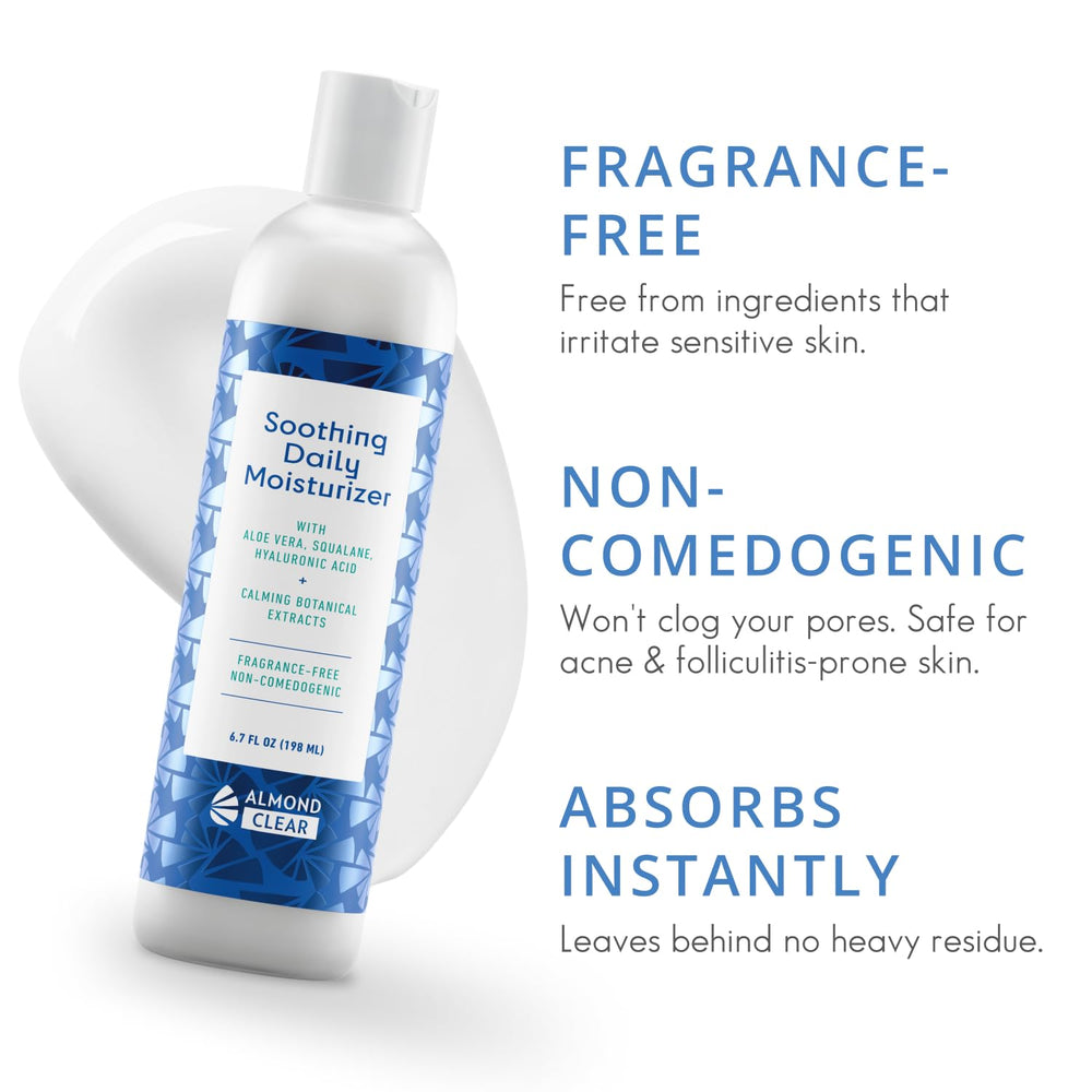 Almond Clear textura suave y no comedogénica para uso diario en rostro.