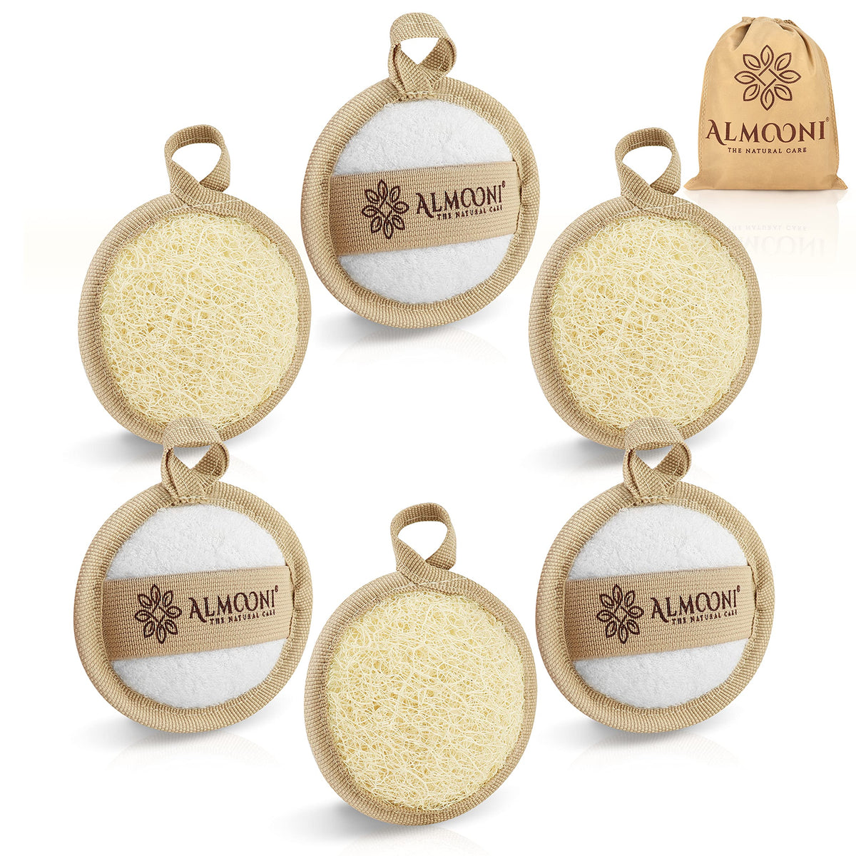 ALMOONI Esponja luffa natural para la cara, exfoliación suave para un rostro limpio.