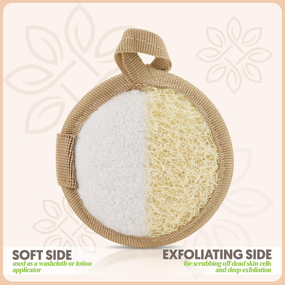 ALMOONI Luffa regalo en empaque compostable, ideal como obsequio.