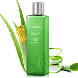 Aloderma Aloe Vera Fresca, botella visible, hidratación suave para piel sensible.