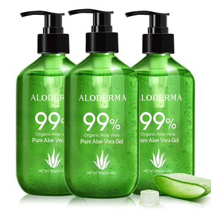Aloderma Aloe Vera Gel en dispensador, hidratación suave para piel y cuerpo.