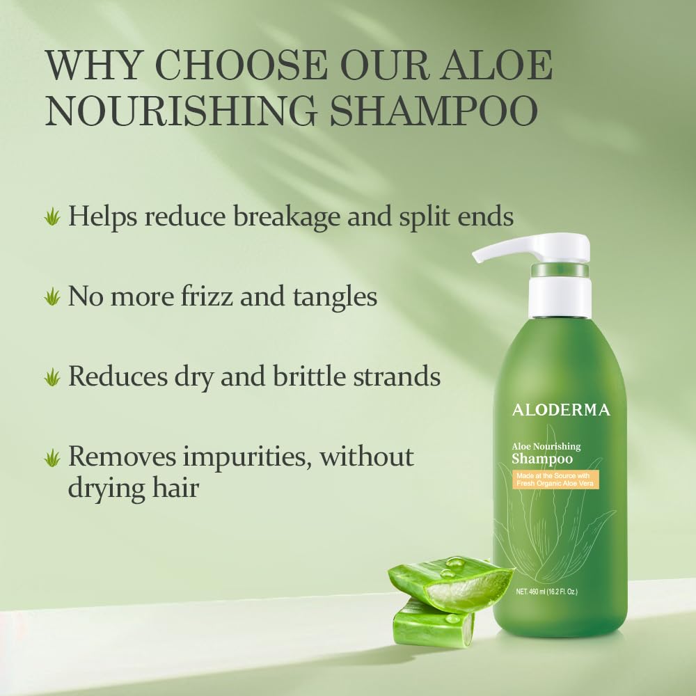 Aloderma champú aloe nutritivo, ingredientes orgánicos para cabello suave.