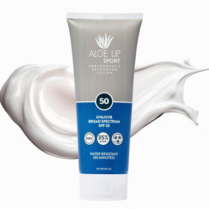 Aloe Up protector solar de deporte, loción SPF50 para cara y cuerpo, protección confiable.