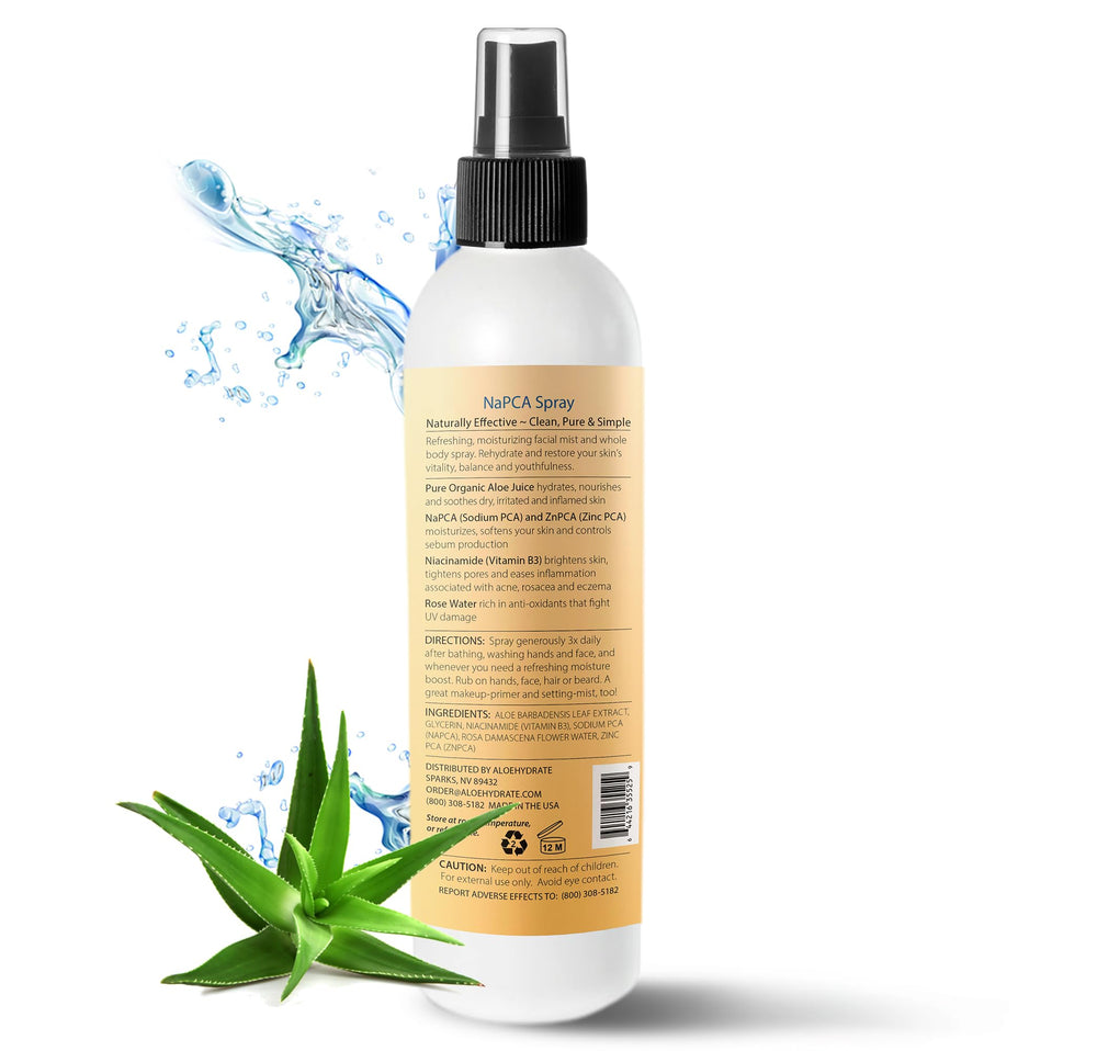 AloeHydrate bruma corporal con aloe vera, ideal para uso diario.