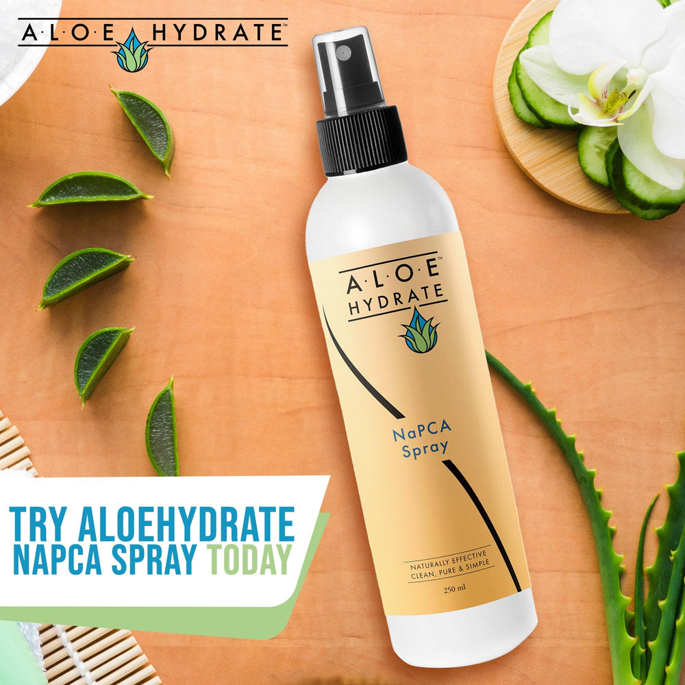 AloeHydrate Envase minimalista de bruma facial y corporal.