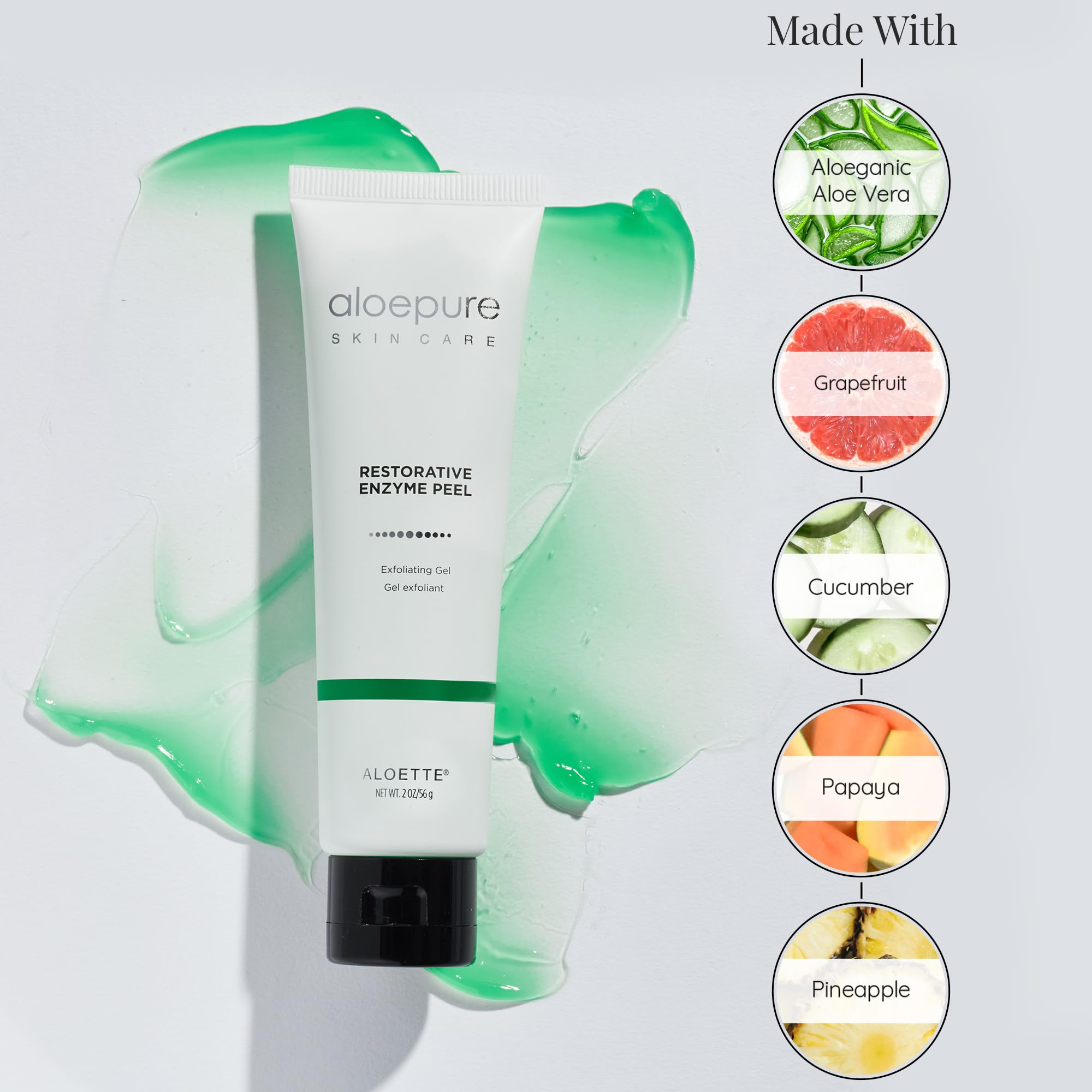 Aloette Face Peel Gel - Peel Enzimático Restaurador (2 oz / 60 g) | Exfoliante Facial Hidratante con Aloe Vera