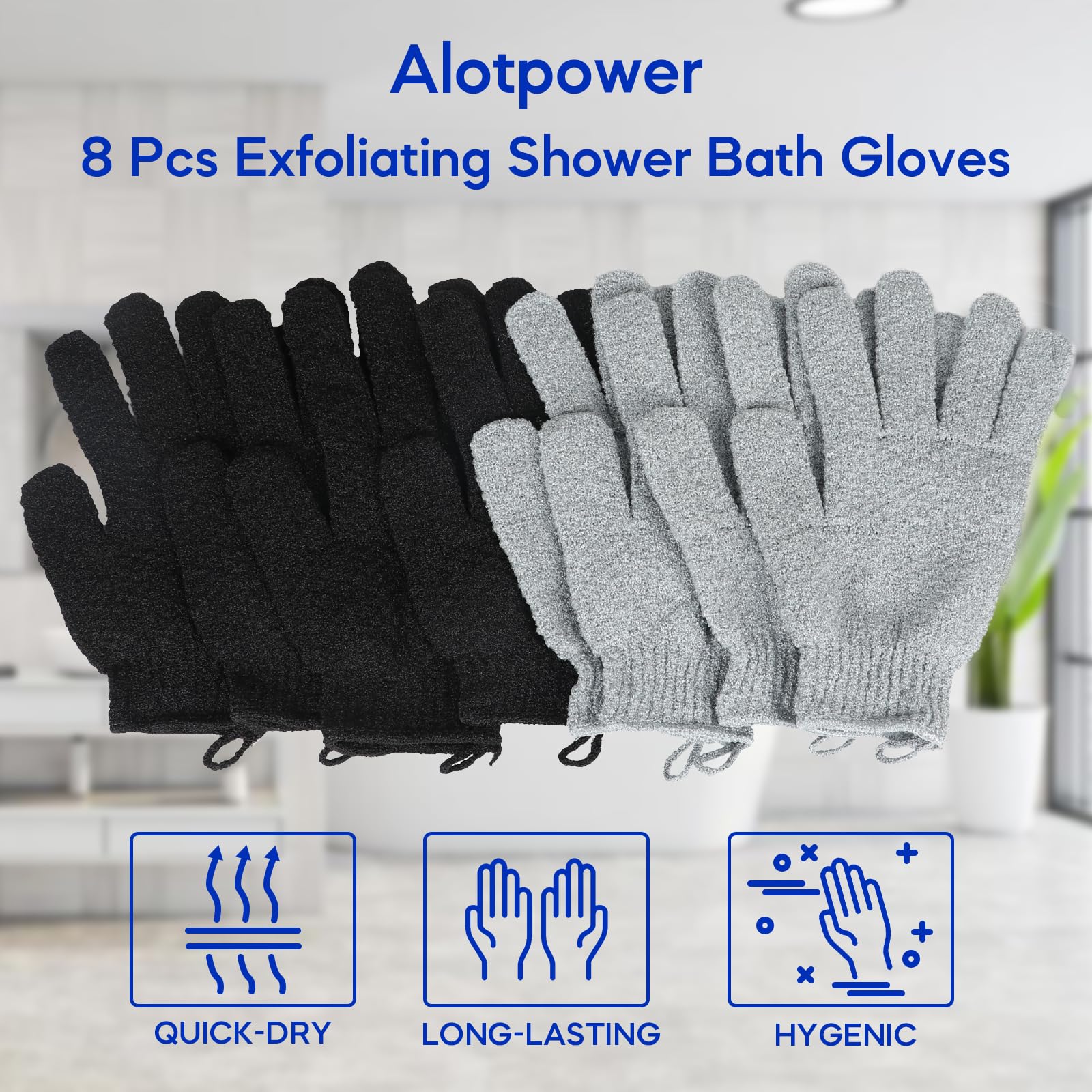 Alotpower guantes para ducha, diseño de cinco dedos que se ajusta a manos grandes