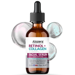 Alozera suero rostro retinol y collagen, aplicación suave para piel revitalizada.