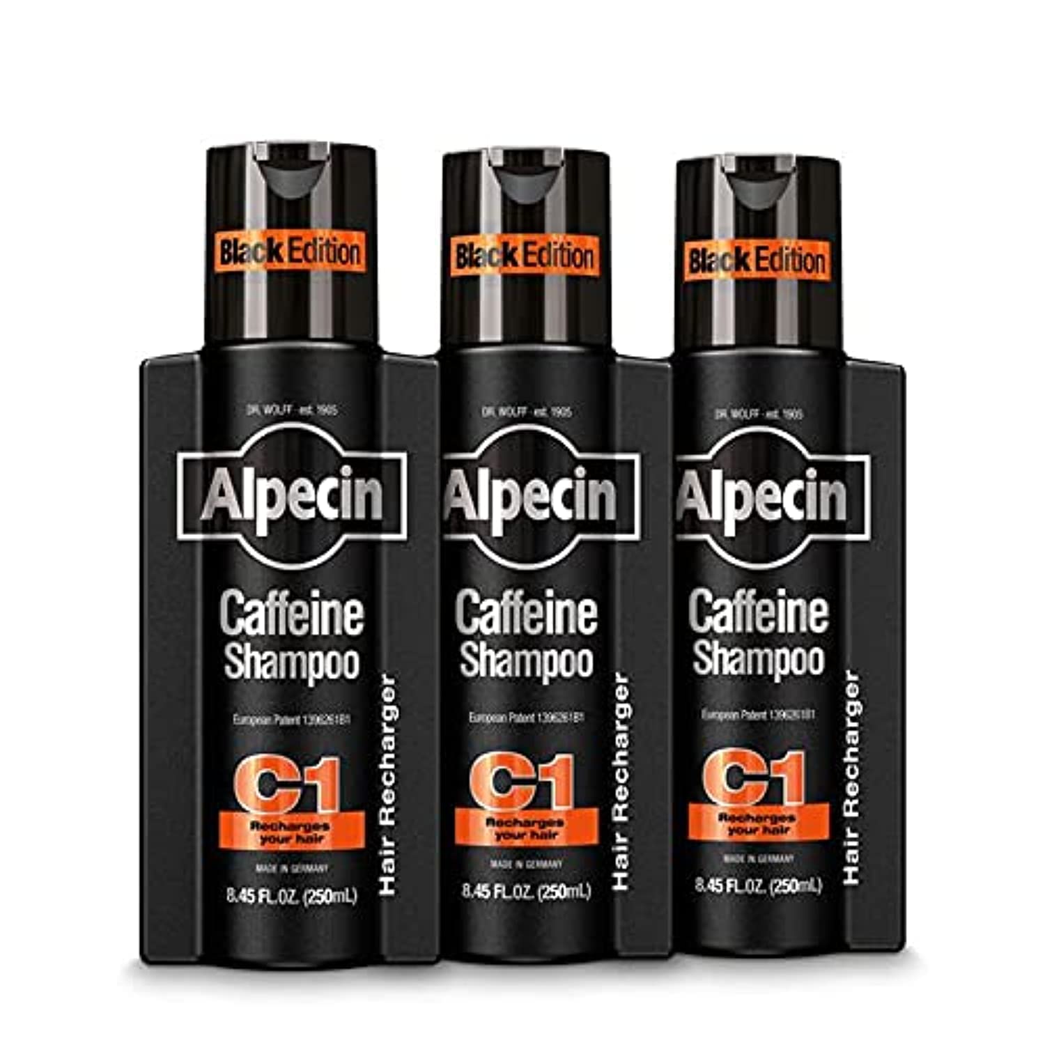 Alpecin Caffeine Champú C1 Edición Negra, botella visible, para estimular el cuero cabelludo