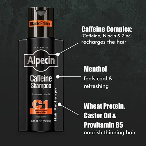 Alpecin Caffeine Champú C1 Edición Negra, pack triple, ideal para uso diario
