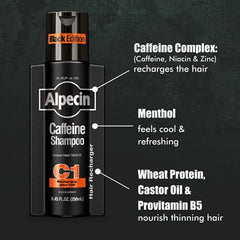 Alpecin Caffeine Champú C1 Edición Negra, pack triple, ideal para uso diario