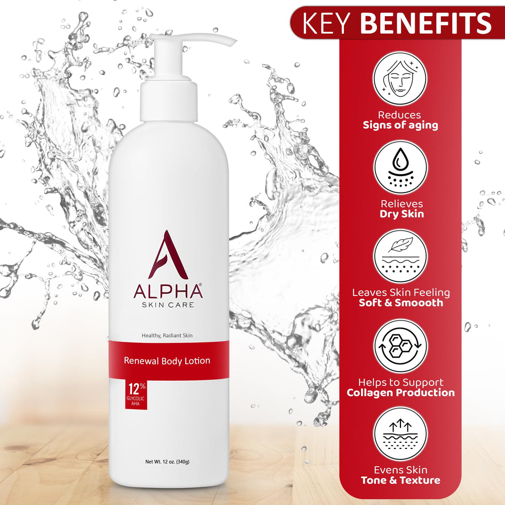 Frente de producto Alpha Skin Care con loción corporal 12 oz