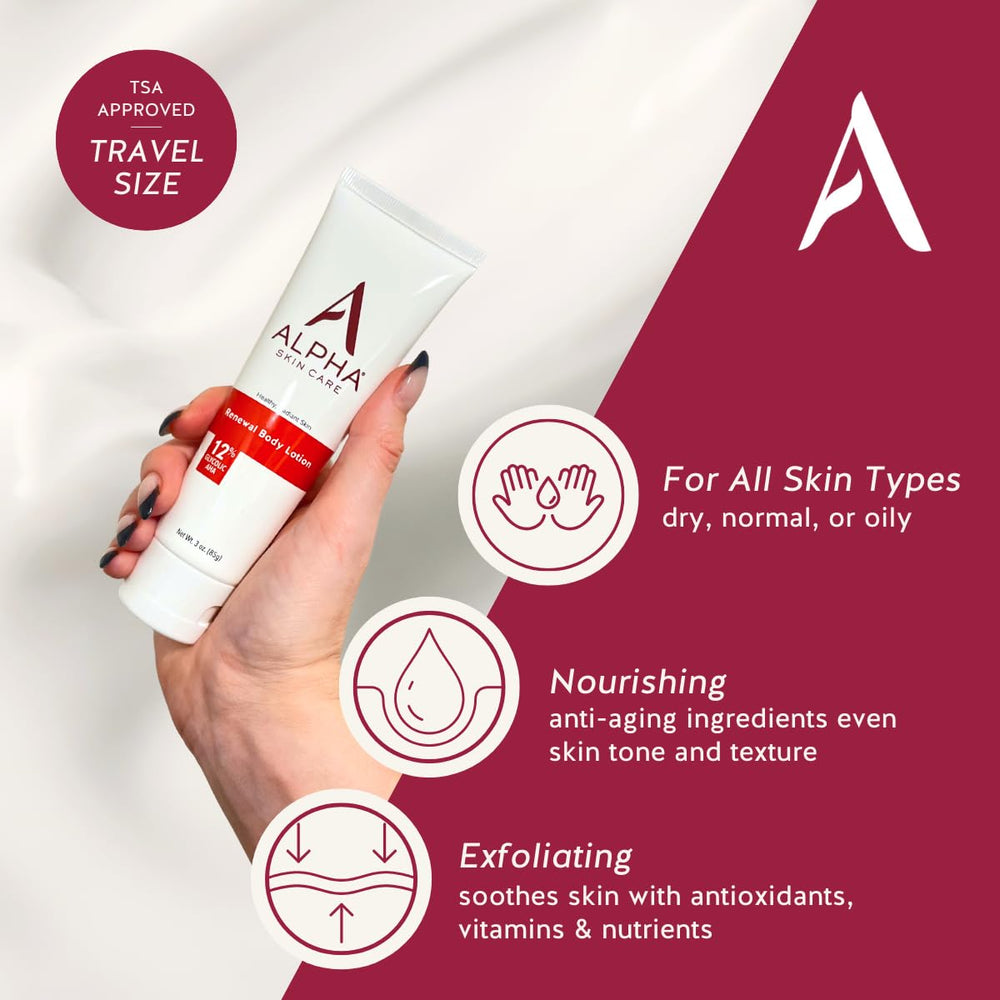Alpha Skin Care locion corporal 12% AHA, etiqueta limpia para uso diario.