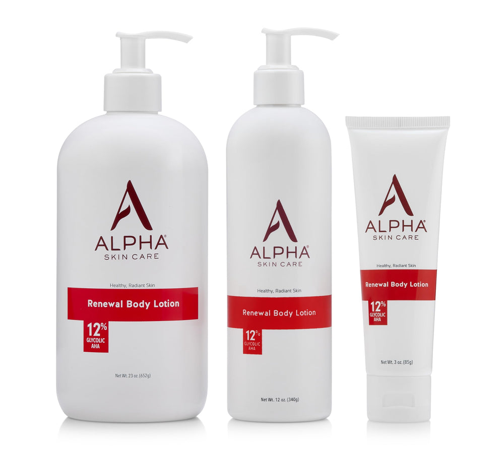 Alpha Skin Care locion corporal 12% AHA, uso diario para piel más radiante.