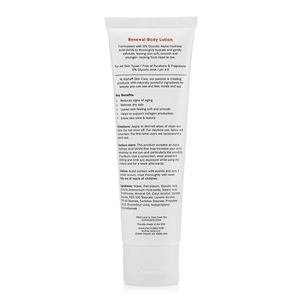 Alpha Skin Care locion corporal, textura cremosa que hidrata y suaviza.