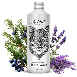 Alpine Provisions Ducha Natural Lavanda y Enebro, botella: aroma vigorizante para spa en casa